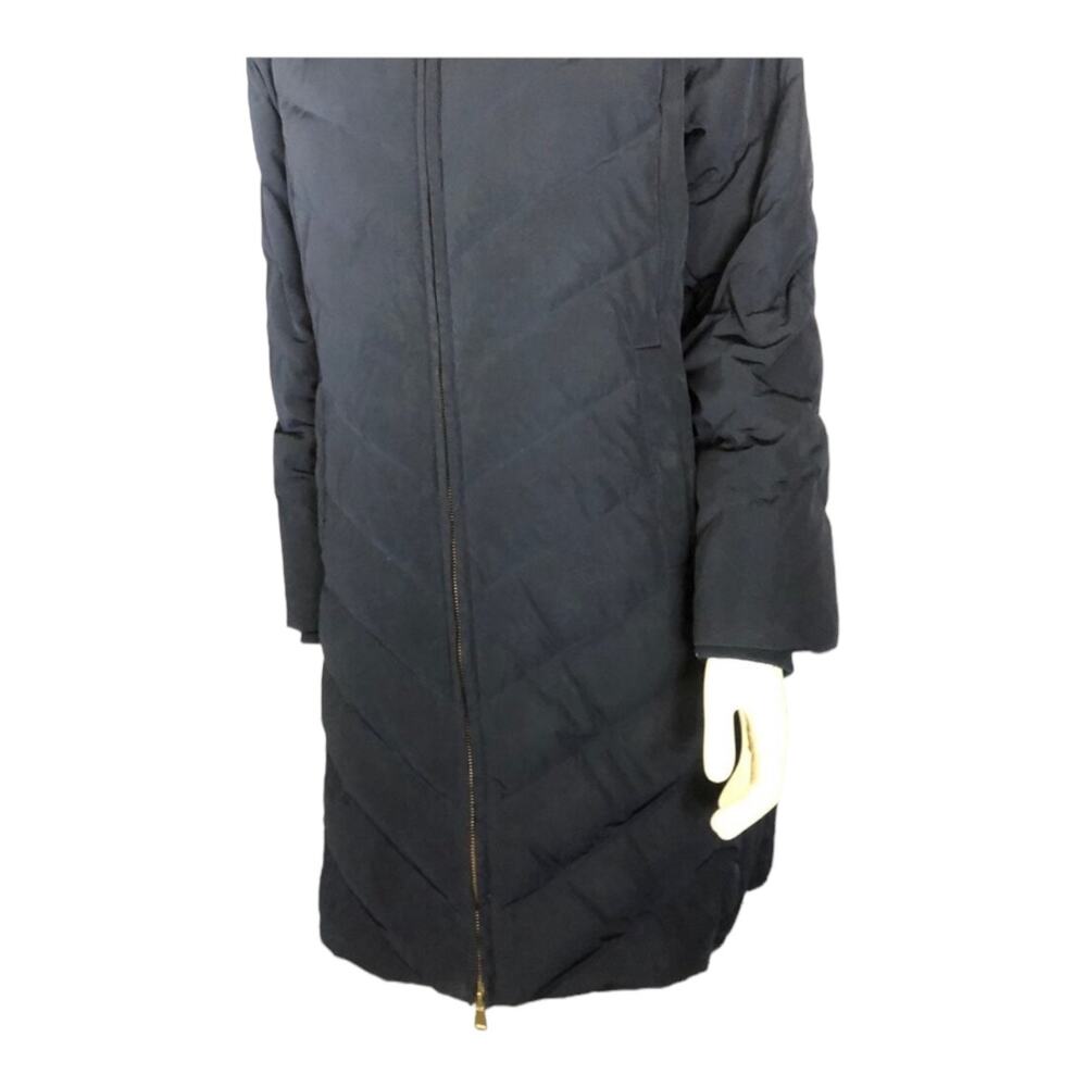 TALBOTS Down Puffer Coat in navy with fur trimmed hood size medium - Picture 4 of 12
